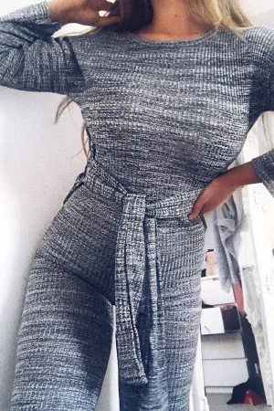 Grey Ribbed Thin Knit Jumpsuit - Graciela