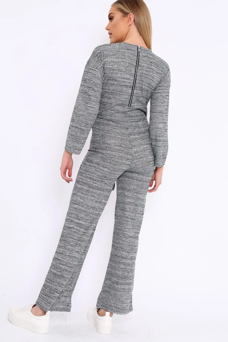 Grey Ribbed Thin Knit Jumpsuit - Graciela