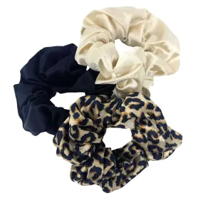 Hair Scrunchies Multipack Set - Black, Beige & Animal Print