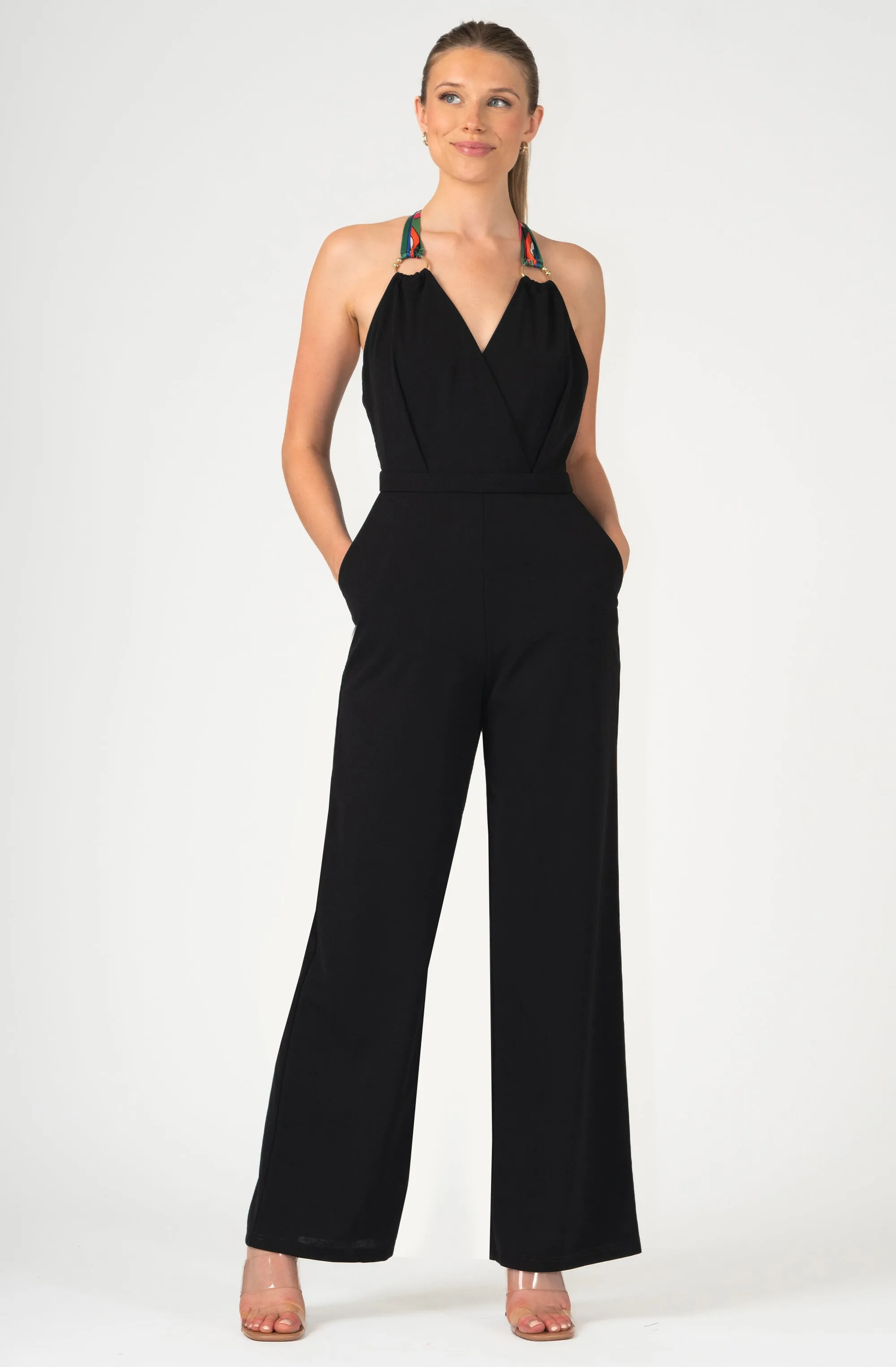 Halter Satin Tie Jumpsuit with wide leg