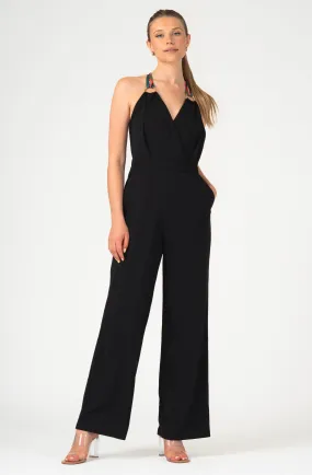 Halter Satin Tie Jumpsuit with wide leg