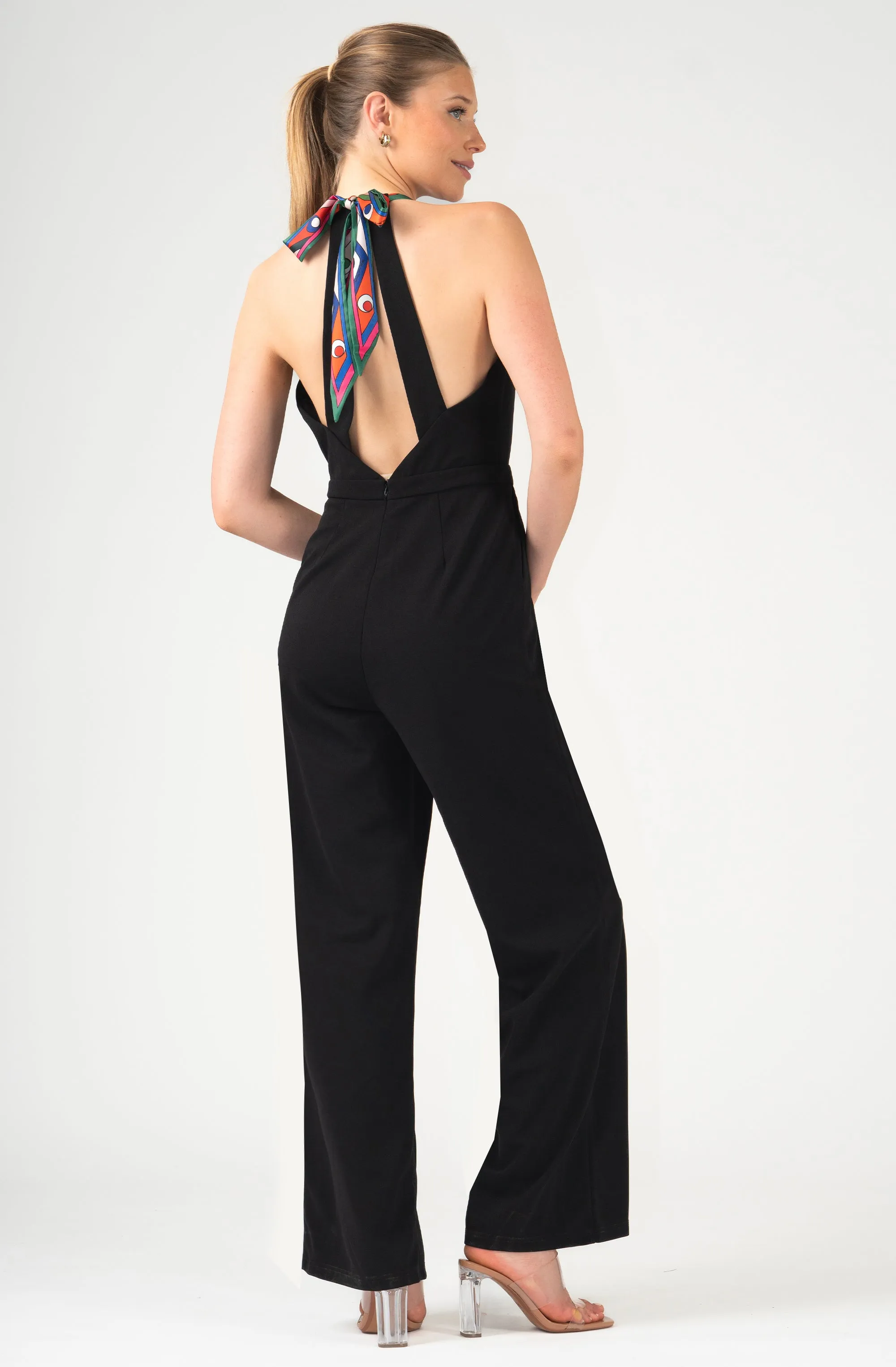 Halter Satin Tie Jumpsuit with wide leg