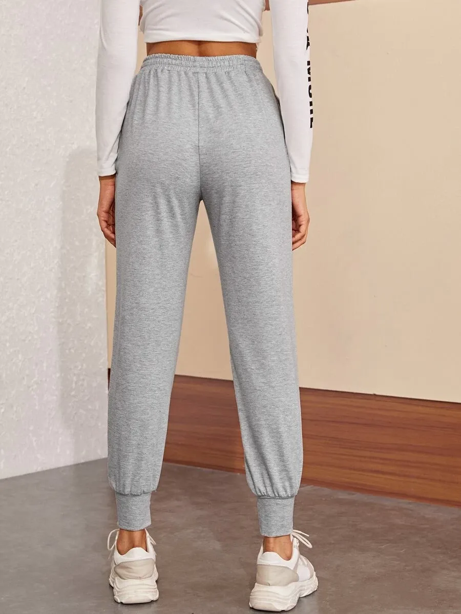 Heathered Knit Drawstring Waist Grey Joggers