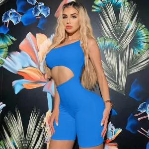 Hollow Out Slim Fit Playsuit Romper Blue