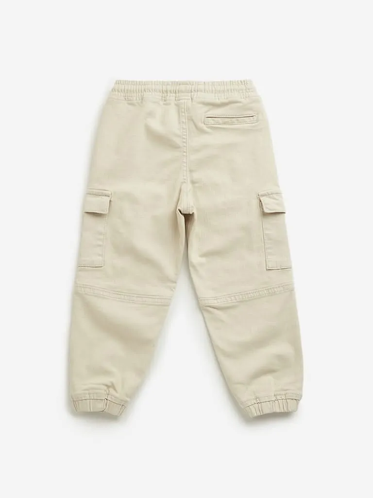 HOP Kids Beige Cargo-Style Mid Rise Joggers