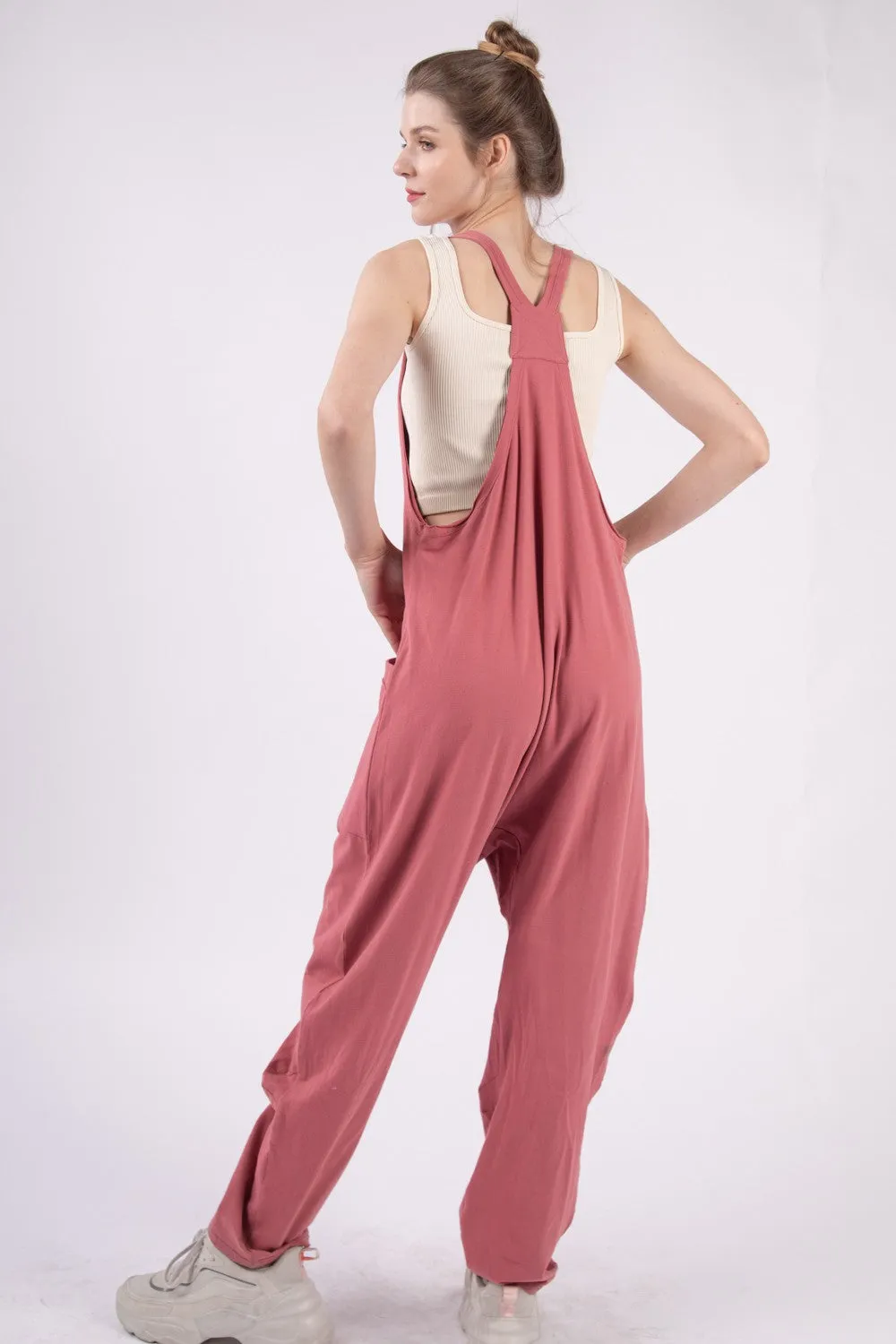 Hot Girl Basic Bae Plunge Racerback Jumpsuit with Pockets In Brick Red