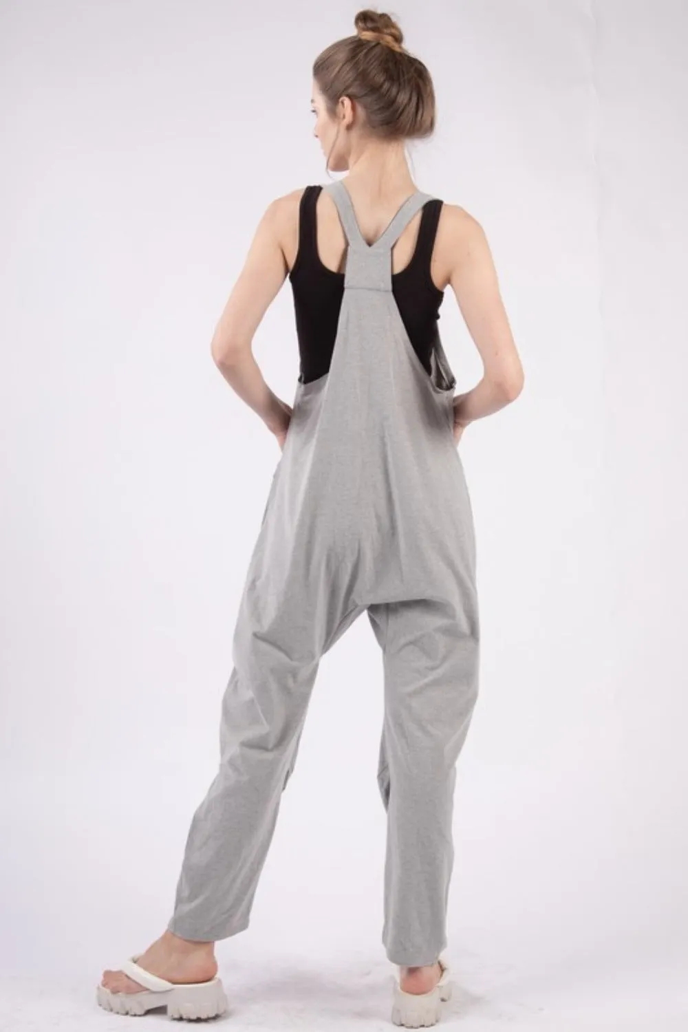 Hot Girl Basic Bae Plunge Racerback Jumpsuit with Pockets In Grey