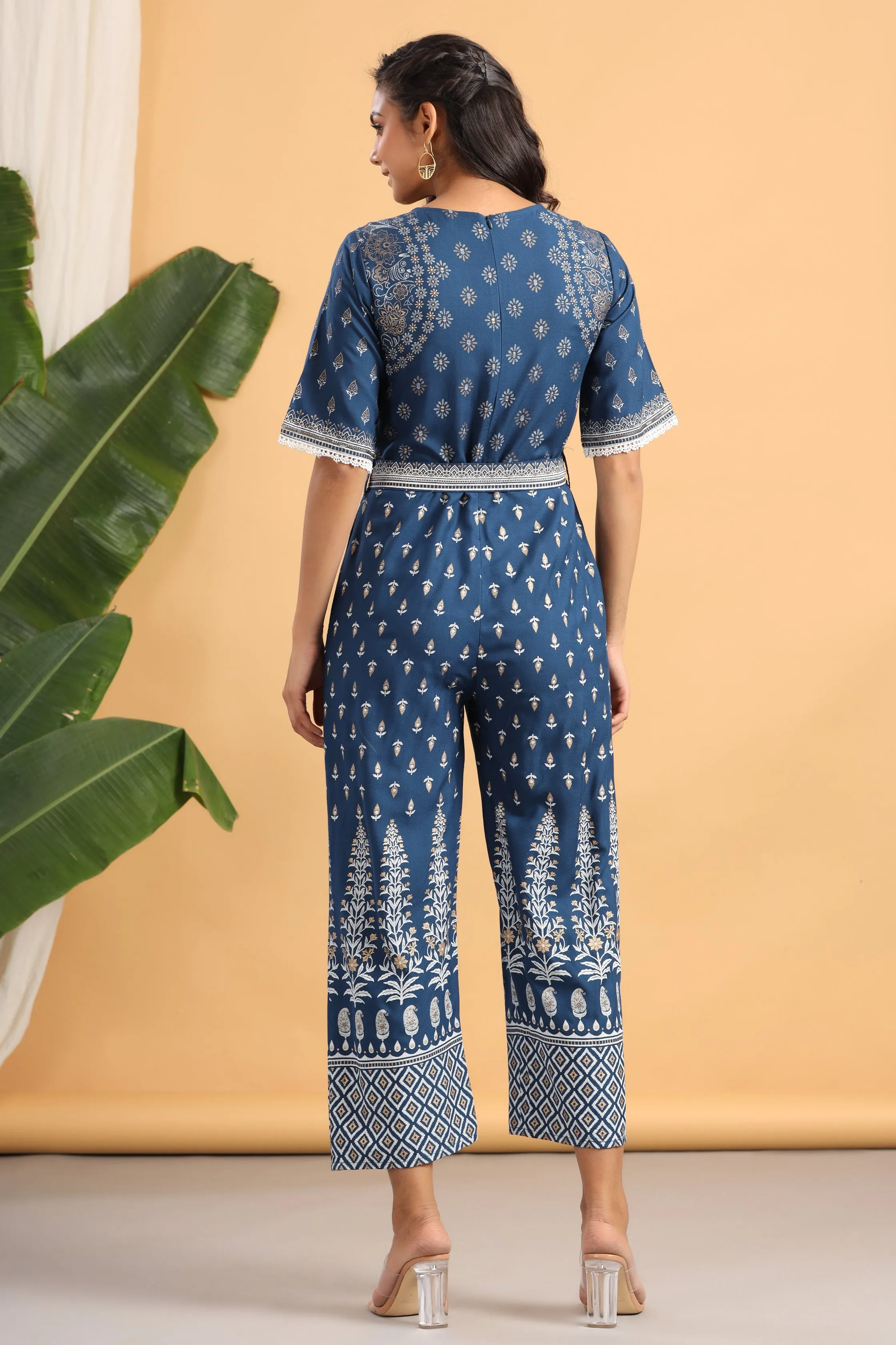 Indigo Rayon Printed Jumpsuit