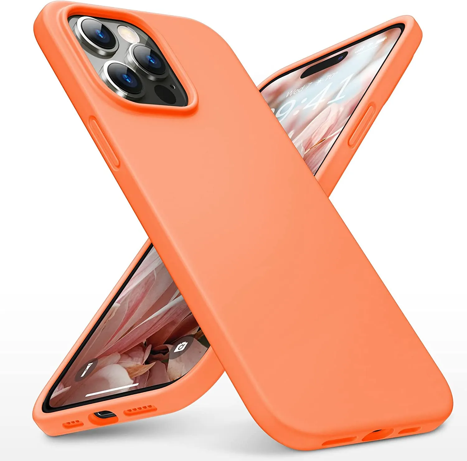 iPhone 14 Pro Case, Slim Liquid Silicone Shockproof Protective Phone Cover Orange