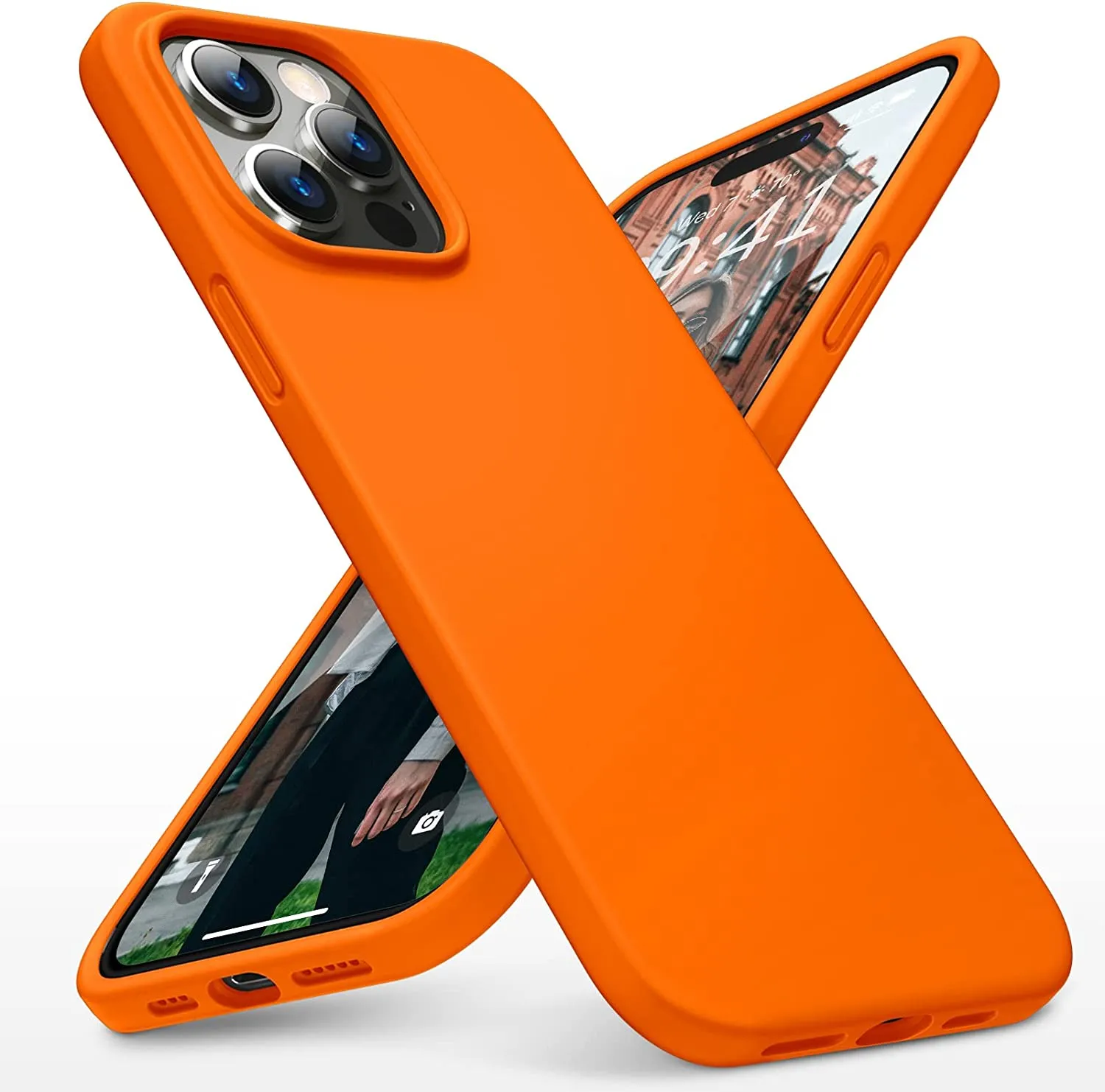 iPhone 14 Pro Case, Slim Liquid Silicone Shockproof Protective Phone Cover Orange