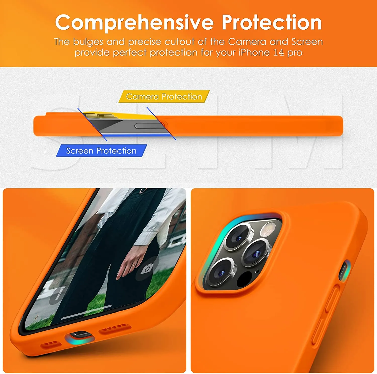 iPhone 14 Pro Case, Slim Liquid Silicone Shockproof Protective Phone Cover Orange