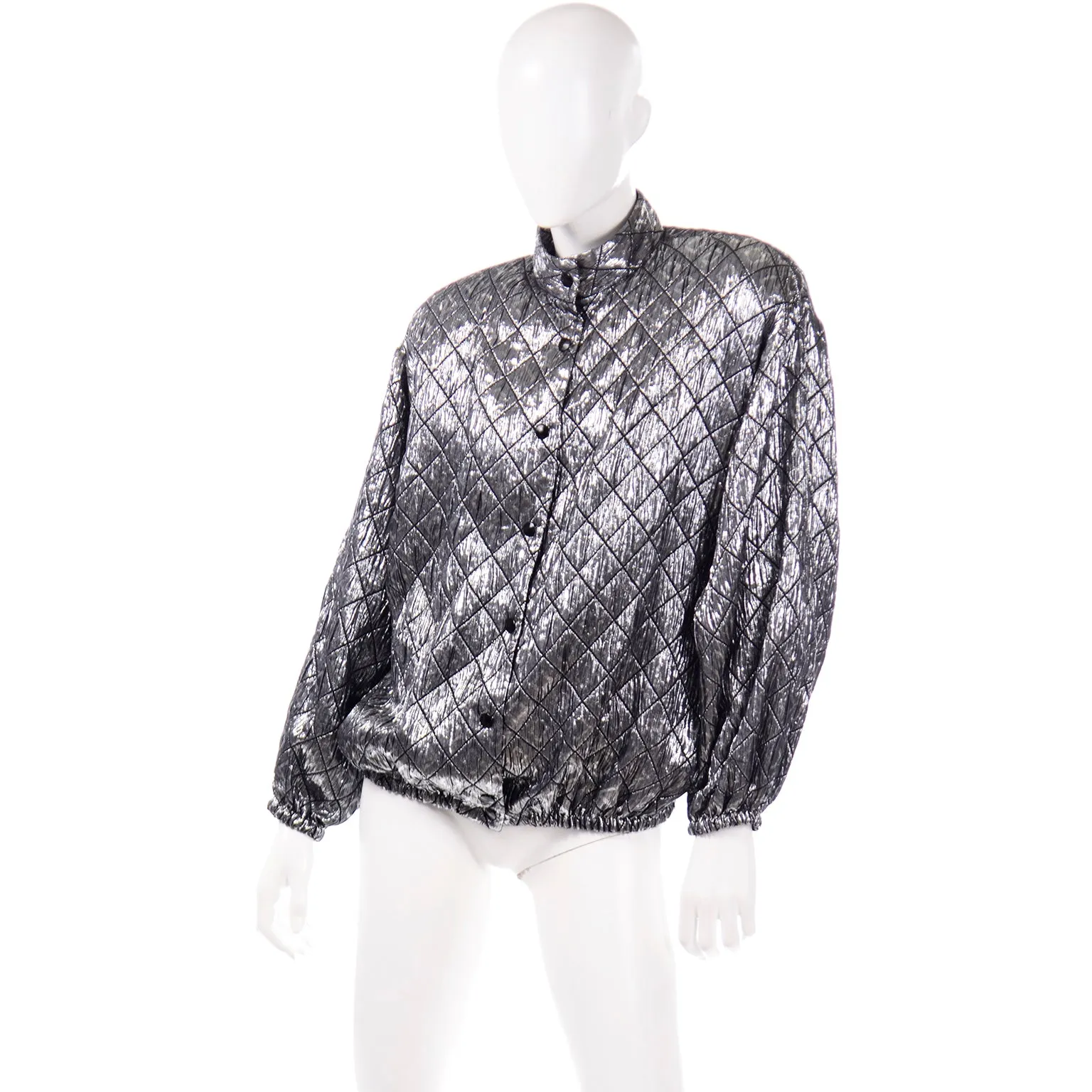 Jeanette for St. Martin Vintage Silver Pewter Metallic Quilted Bomber Jacket