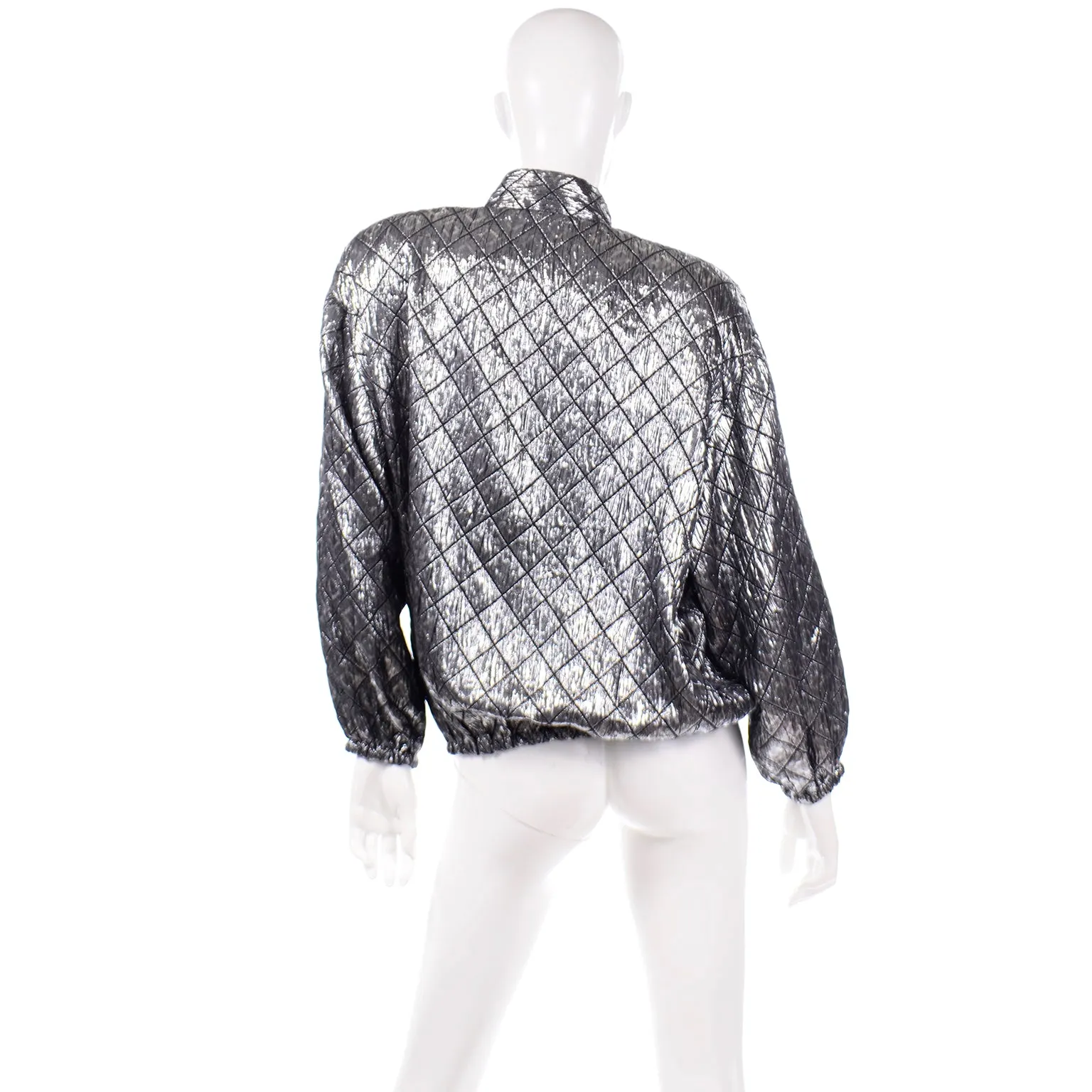 Jeanette for St. Martin Vintage Silver Pewter Metallic Quilted Bomber Jacket