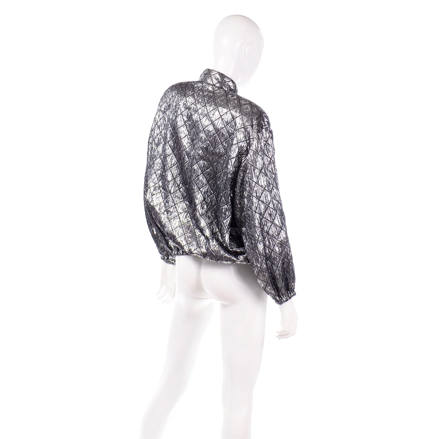 Jeanette for St. Martin Vintage Silver Pewter Metallic Quilted Bomber Jacket