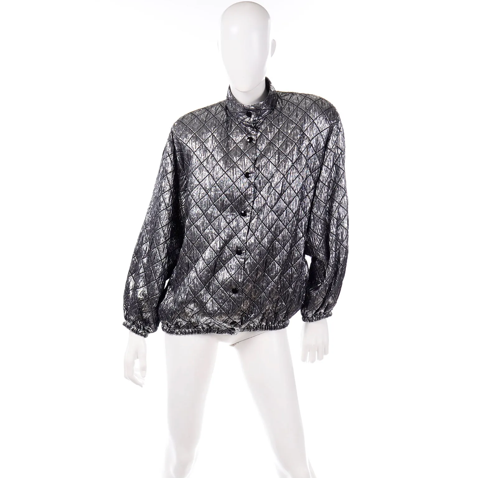 Jeanette for St. Martin Vintage Silver Pewter Metallic Quilted Bomber Jacket