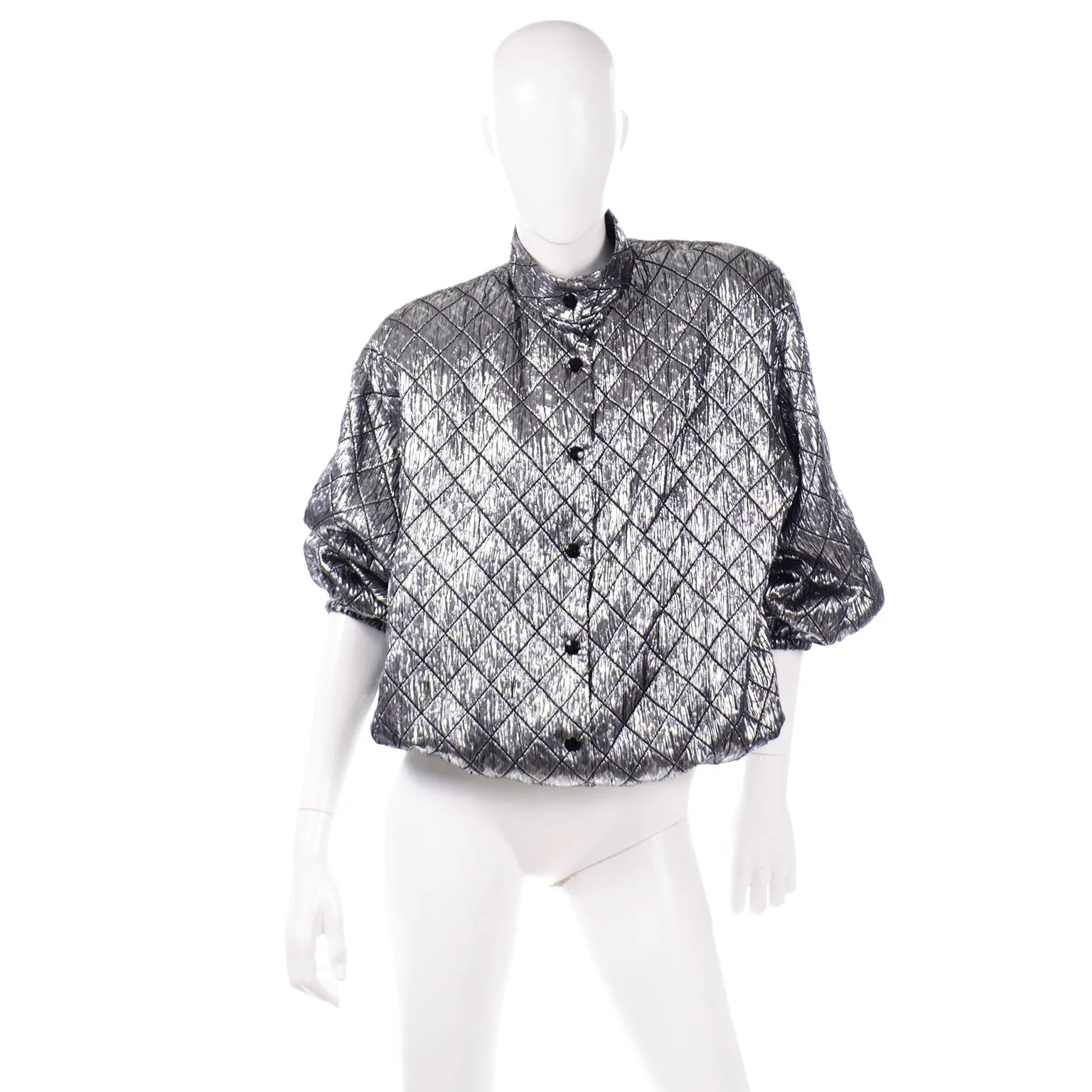 Jeanette for St. Martin Vintage Silver Pewter Metallic Quilted Bomber Jacket