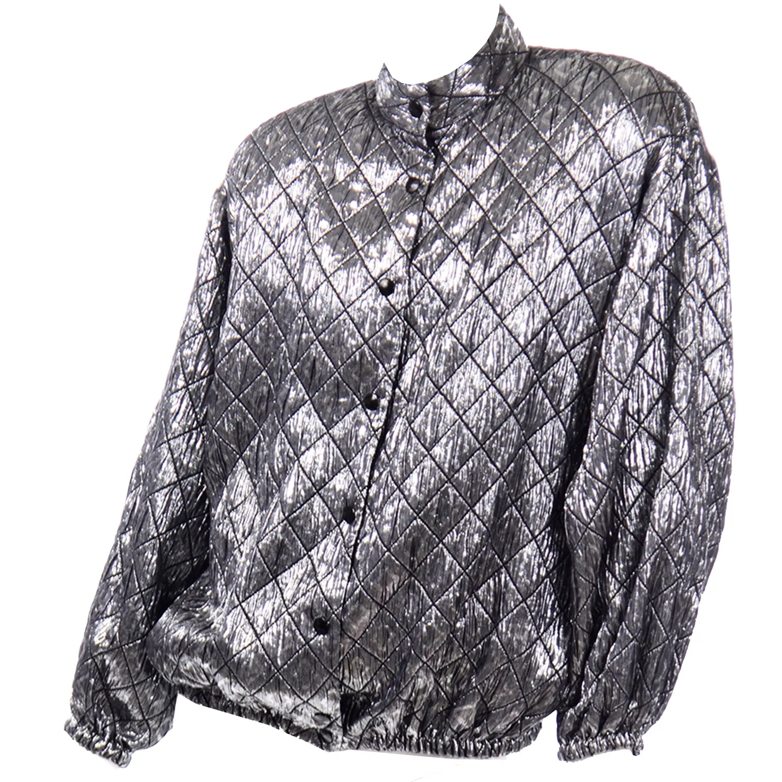 Jeanette for St. Martin Vintage Silver Pewter Metallic Quilted Bomber Jacket