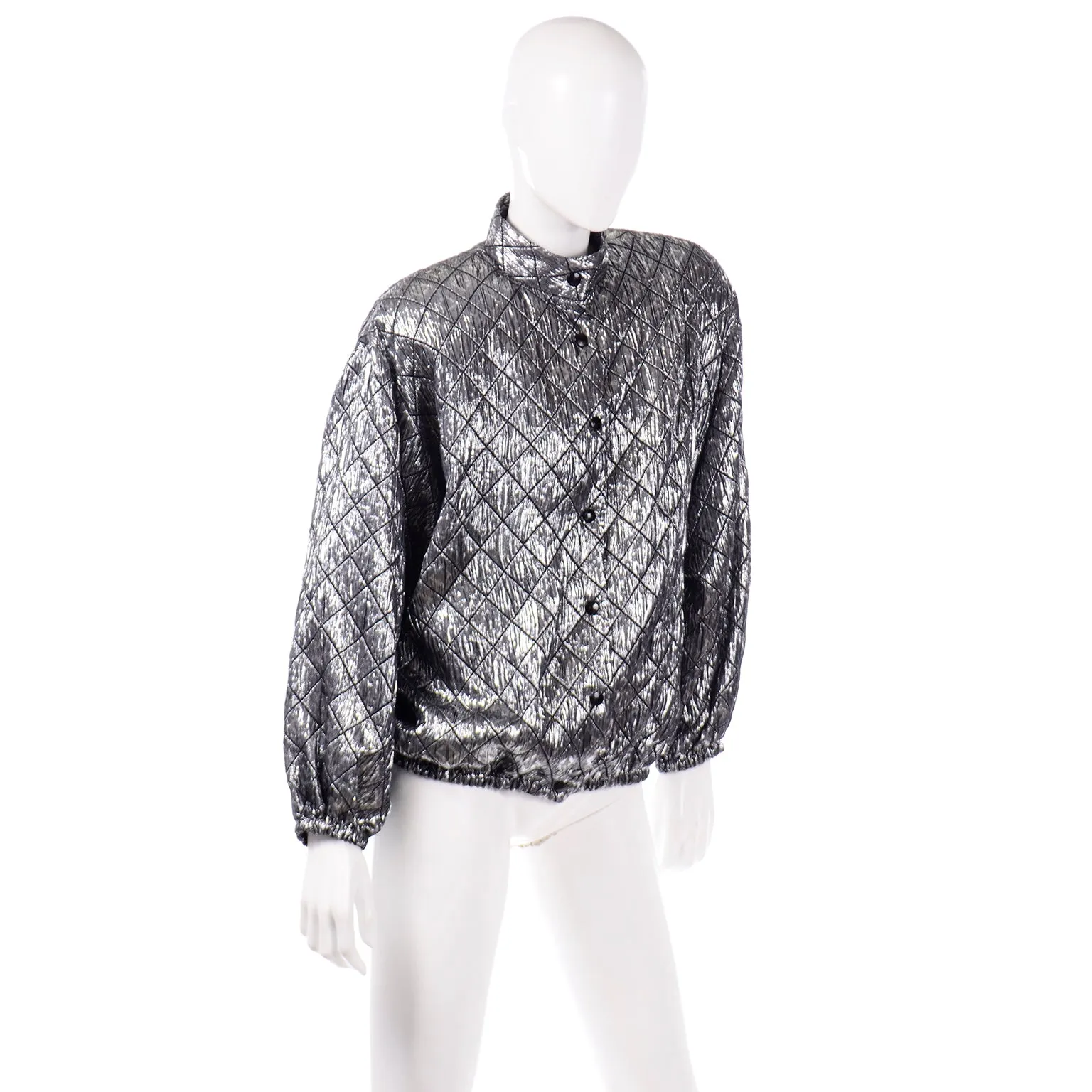 Jeanette for St. Martin Vintage Silver Pewter Metallic Quilted Bomber Jacket