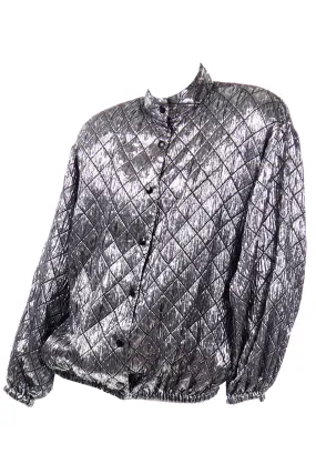 Jeanette for St. Martin Vintage Silver Pewter Metallic Quilted Bomber Jacket