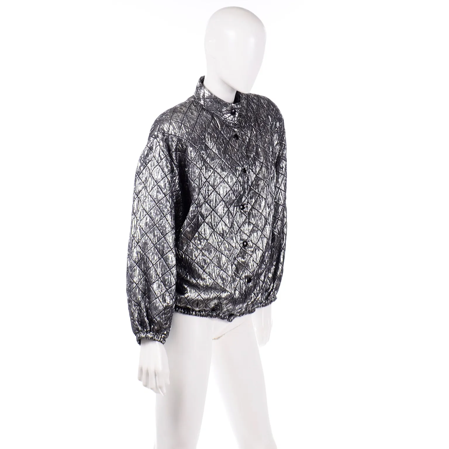 Jeanette for St. Martin Vintage Silver Pewter Metallic Quilted Bomber Jacket