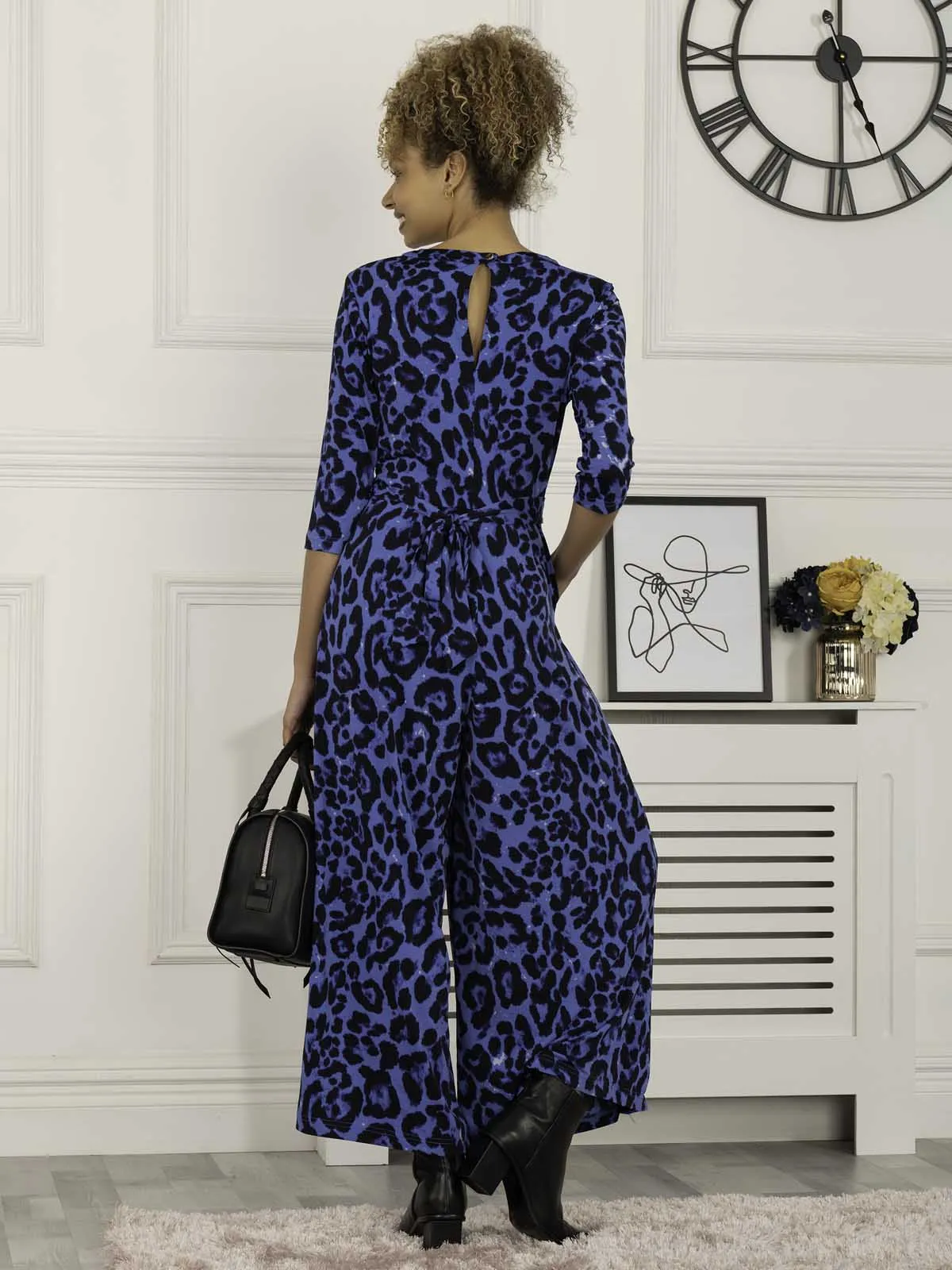 Jolie Moi Luise Print Wrap Jumpsuit, Blue Animal