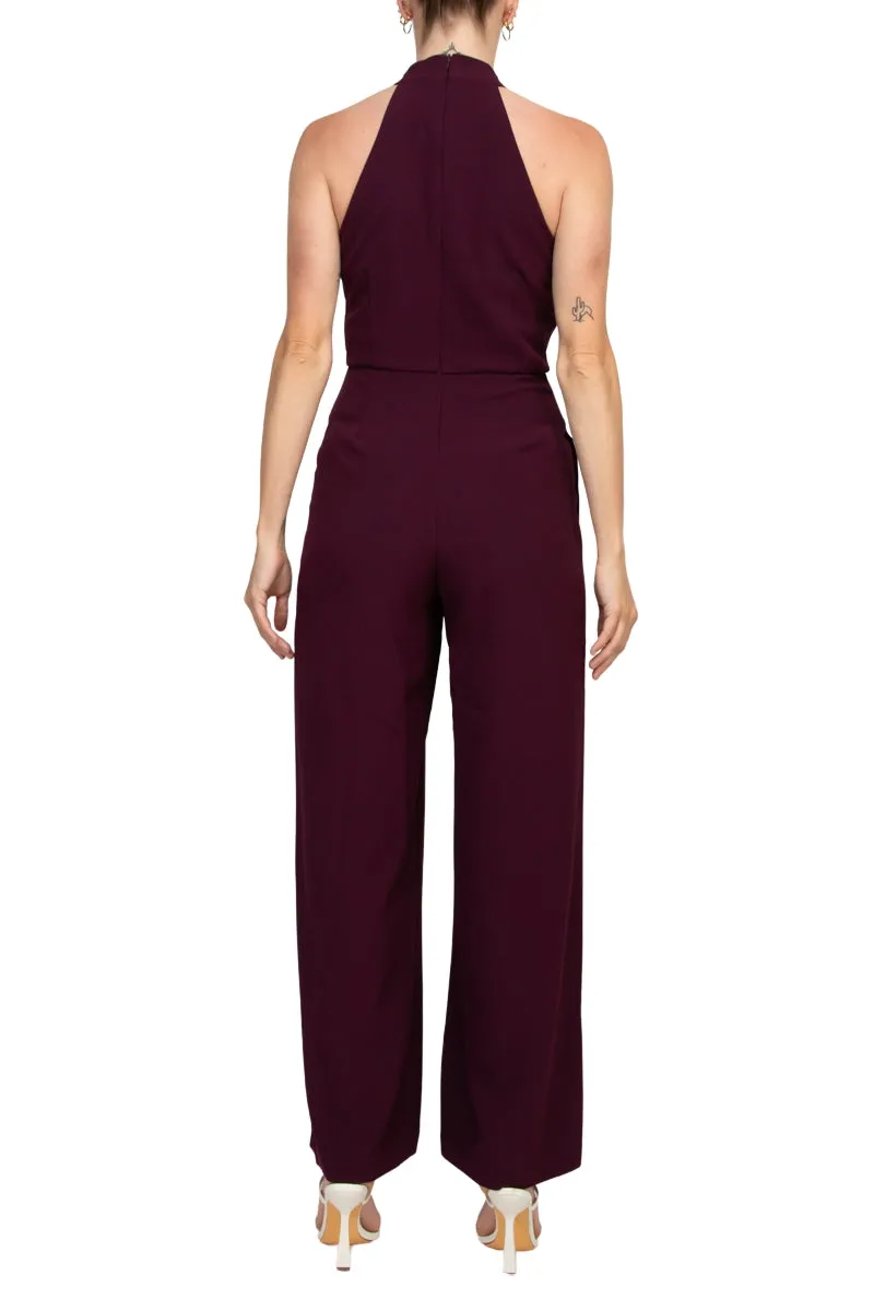 Julia Jordan Stretch Criss Cross Halter Neckline Sleeveless Crepe Jumpsuit With Pockets