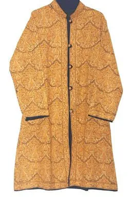 Kashmiri "Jamawar" Coat Woolen Long Jacket Black, Yellow Embroidery #JM-102