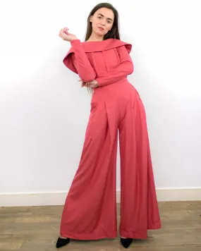 Kea Rose Red Wide-Leg Long Sleeve Jumpsuit