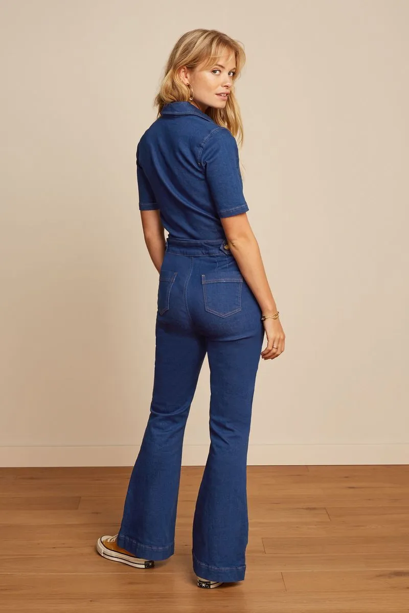 King Louie flare jumpsuit sloane denim indigo blue