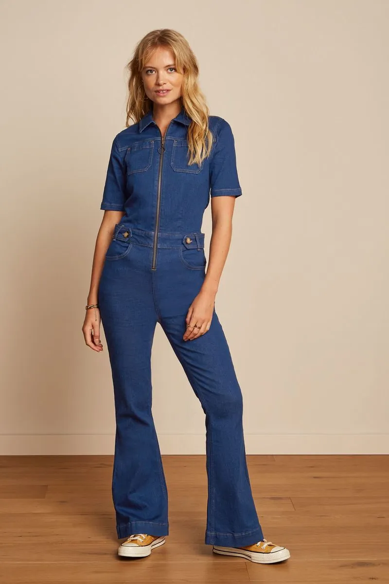 King Louie flare jumpsuit sloane denim indigo blue