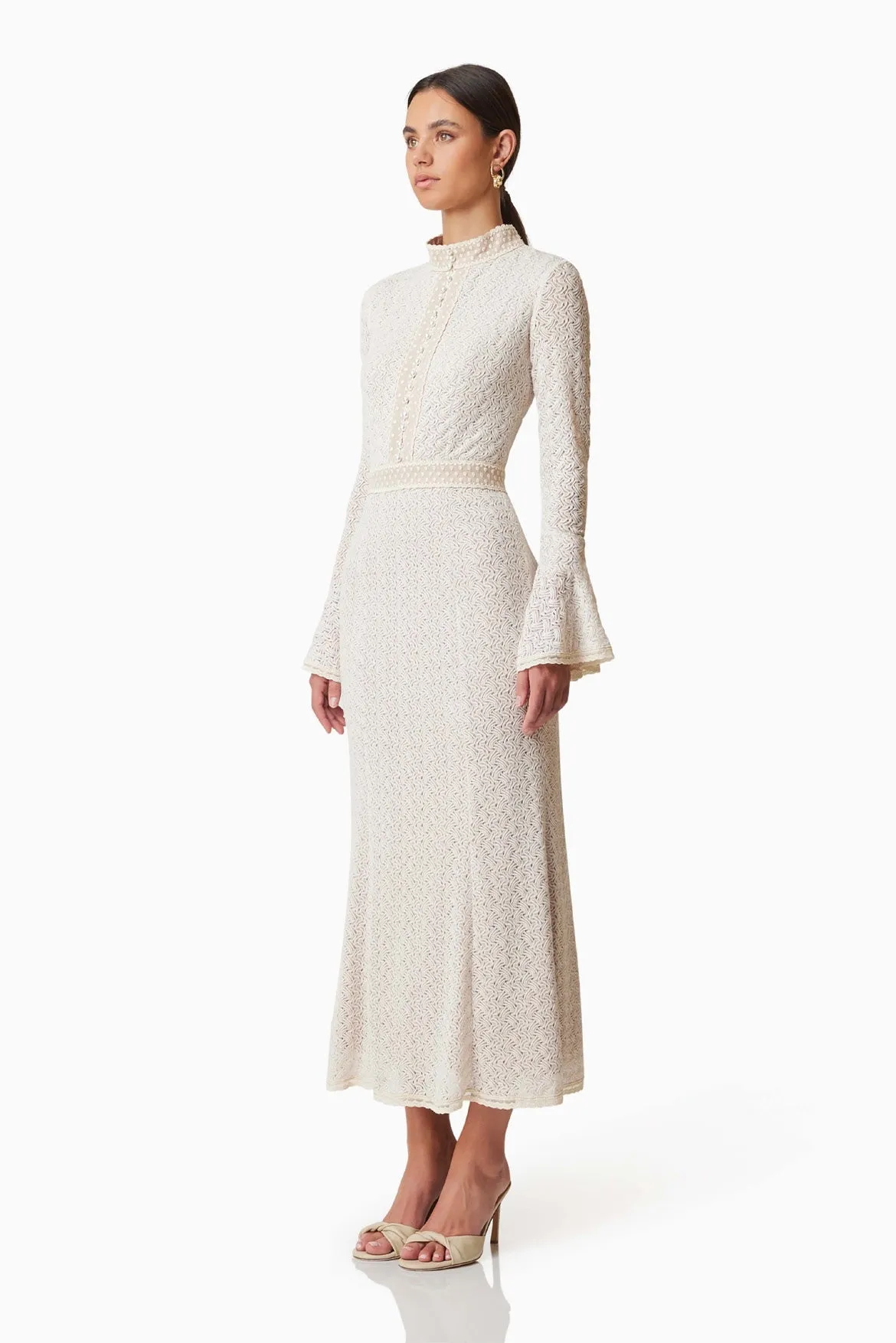 Knit Lace Long Sleeve Midi - Ivory