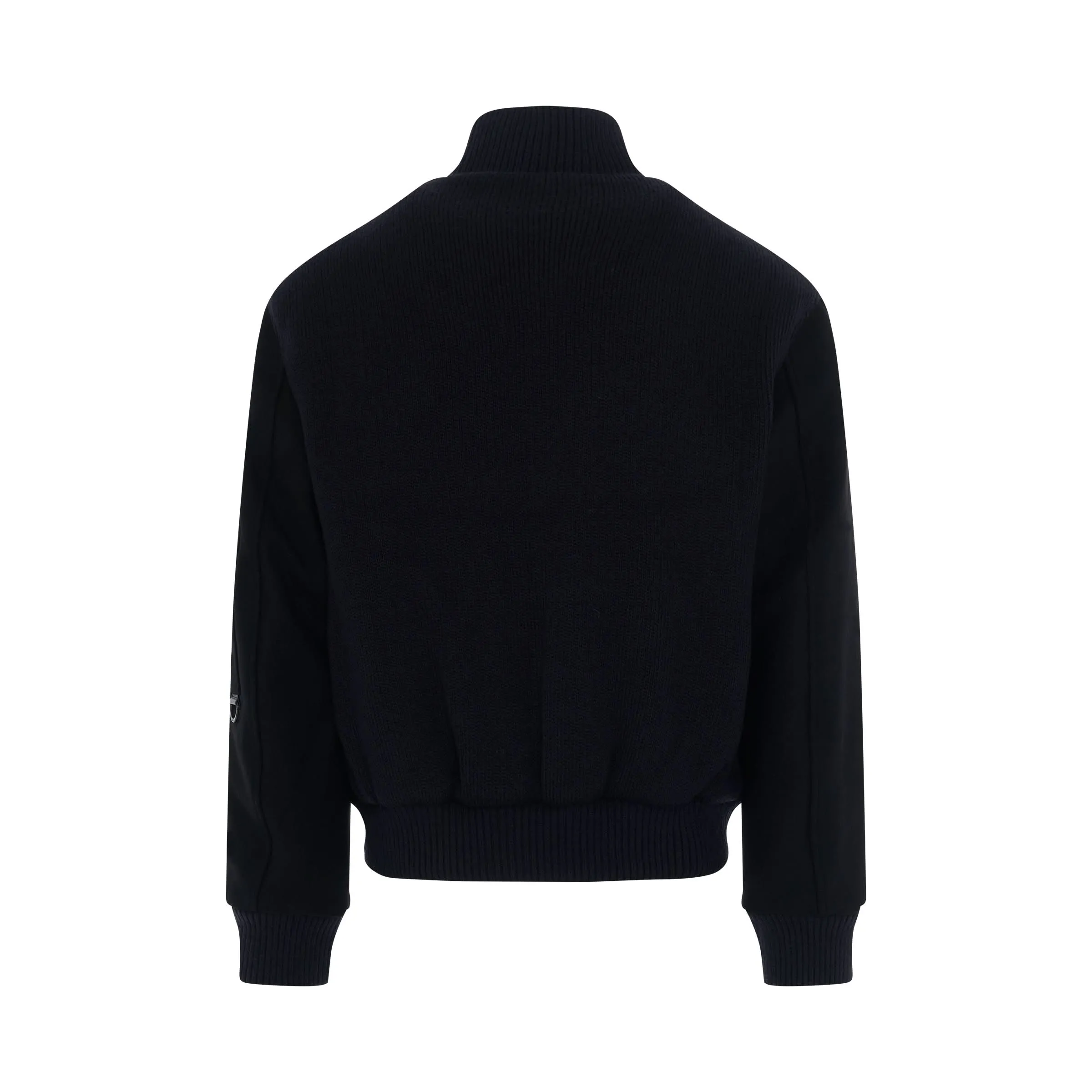 Knitted Back Bomber Jacket in Black