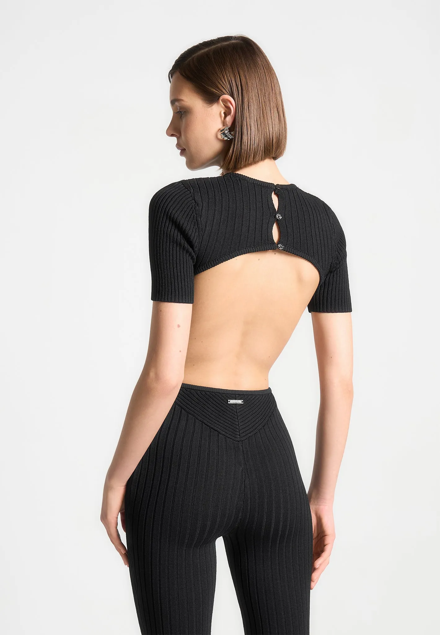 Knitted Backless Jumpsuit - Black