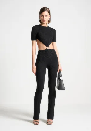 Knitted Backless Jumpsuit - Black