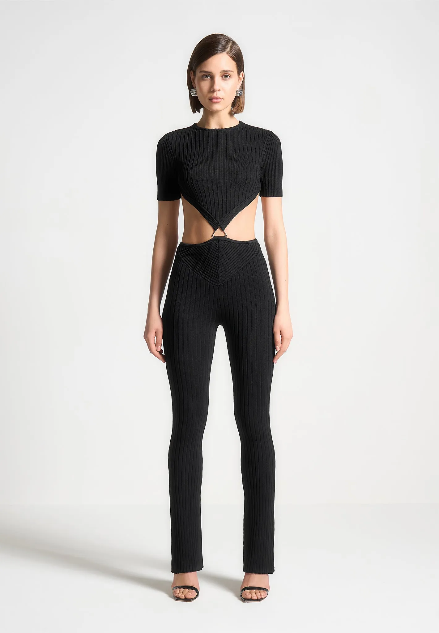 Knitted Backless Jumpsuit - Black