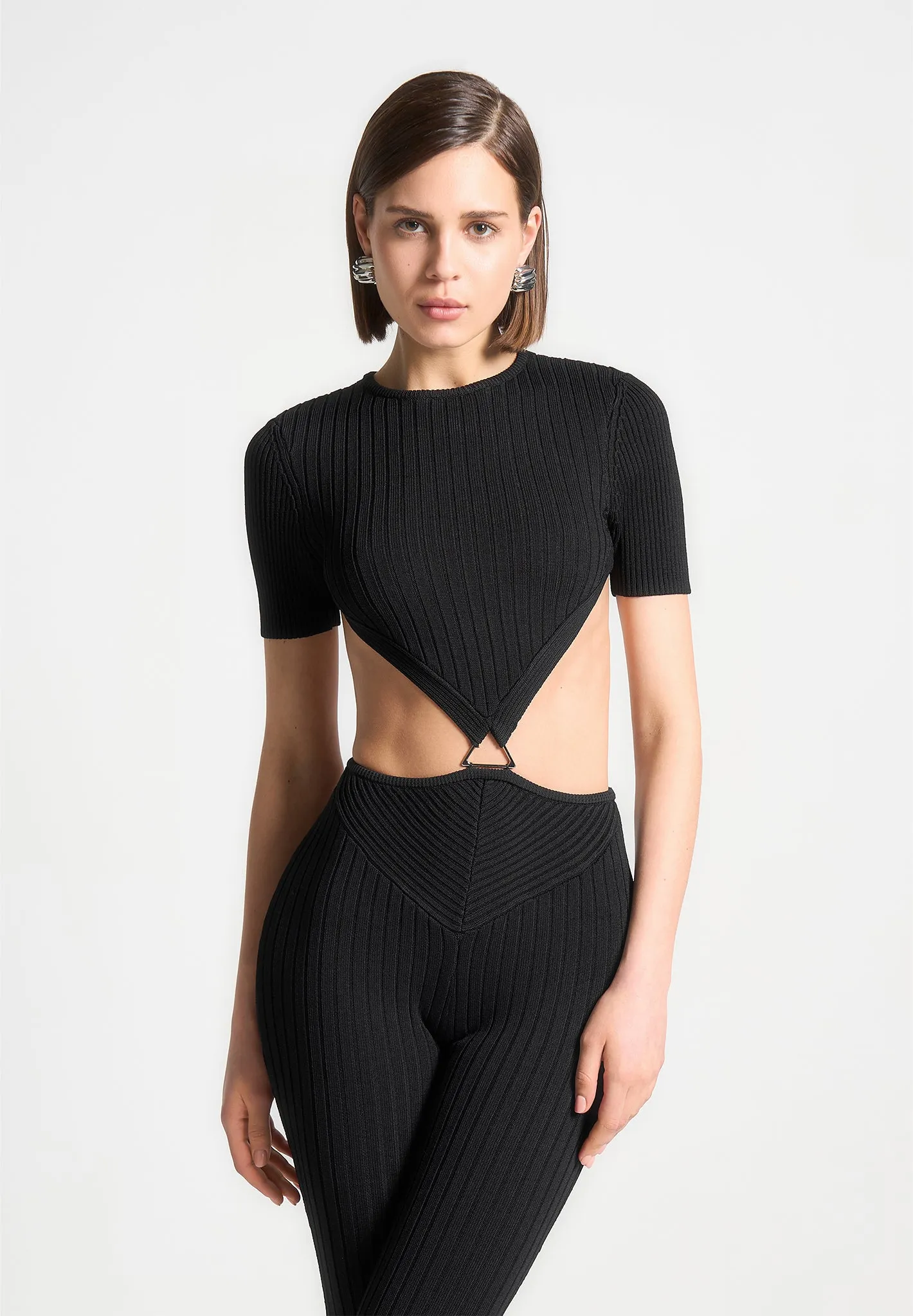 Knitted Backless Jumpsuit - Black