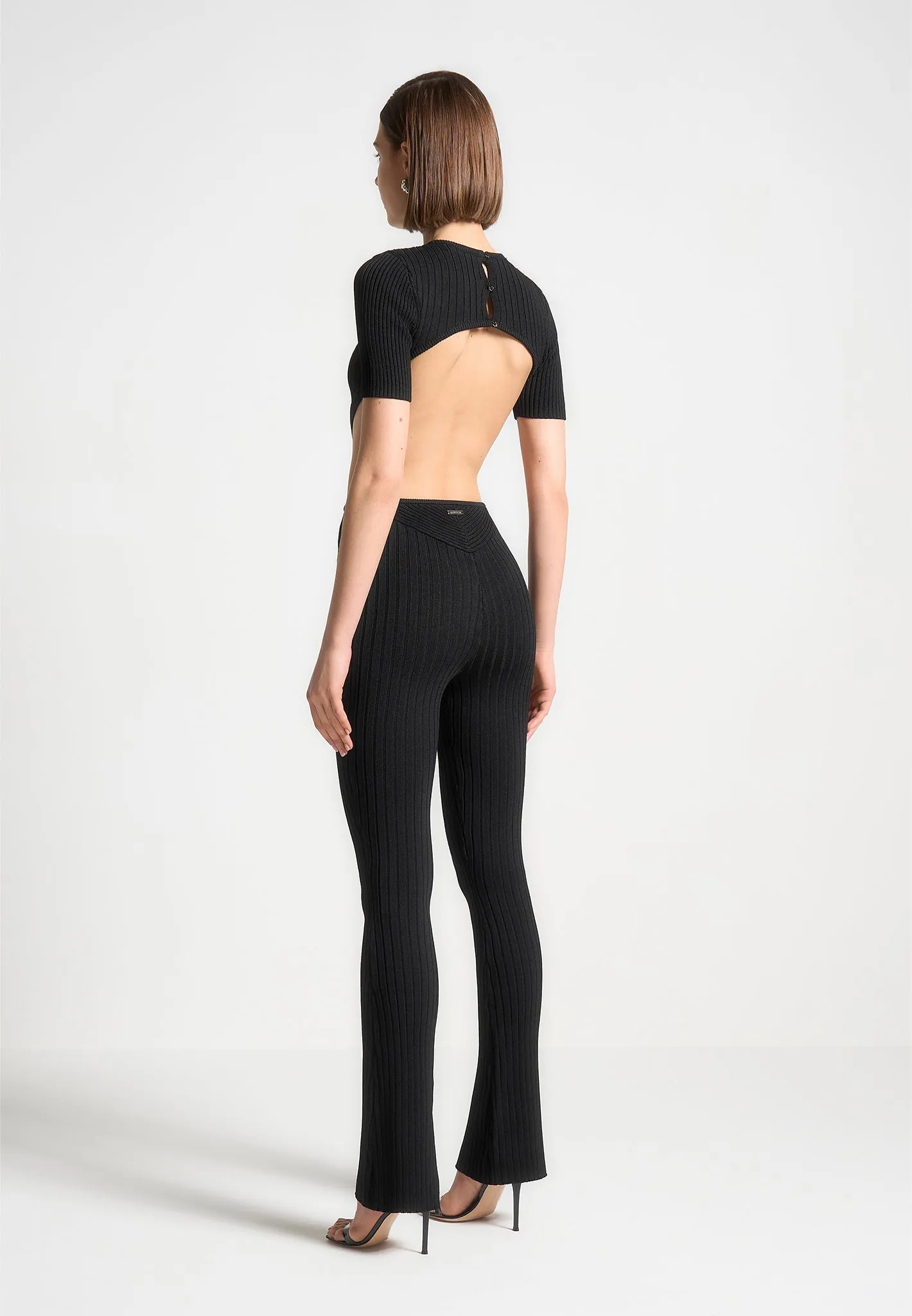 Knitted Backless Jumpsuit - Black