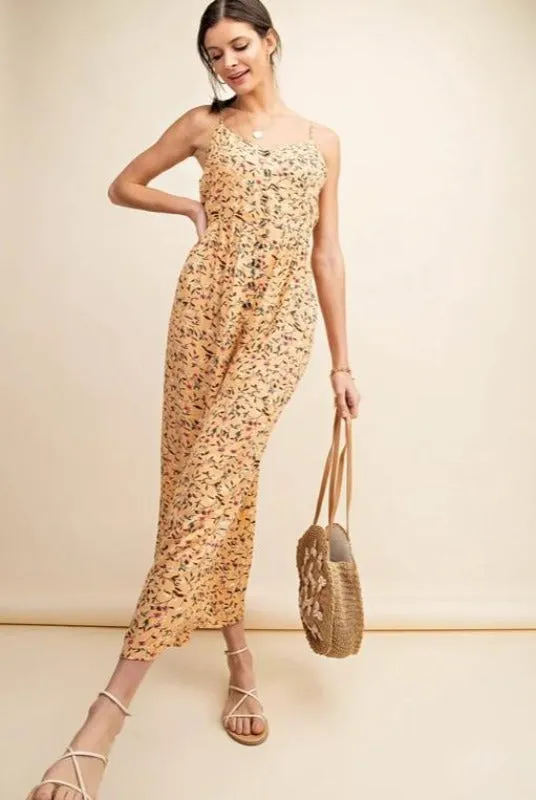 Kori Floral Print Jumpsuit - Apricot