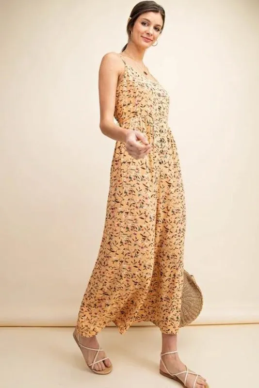 Kori Floral Print Jumpsuit - Apricot