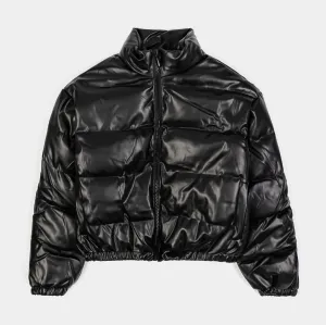 Leather Puffer Womens Jacket (Black)