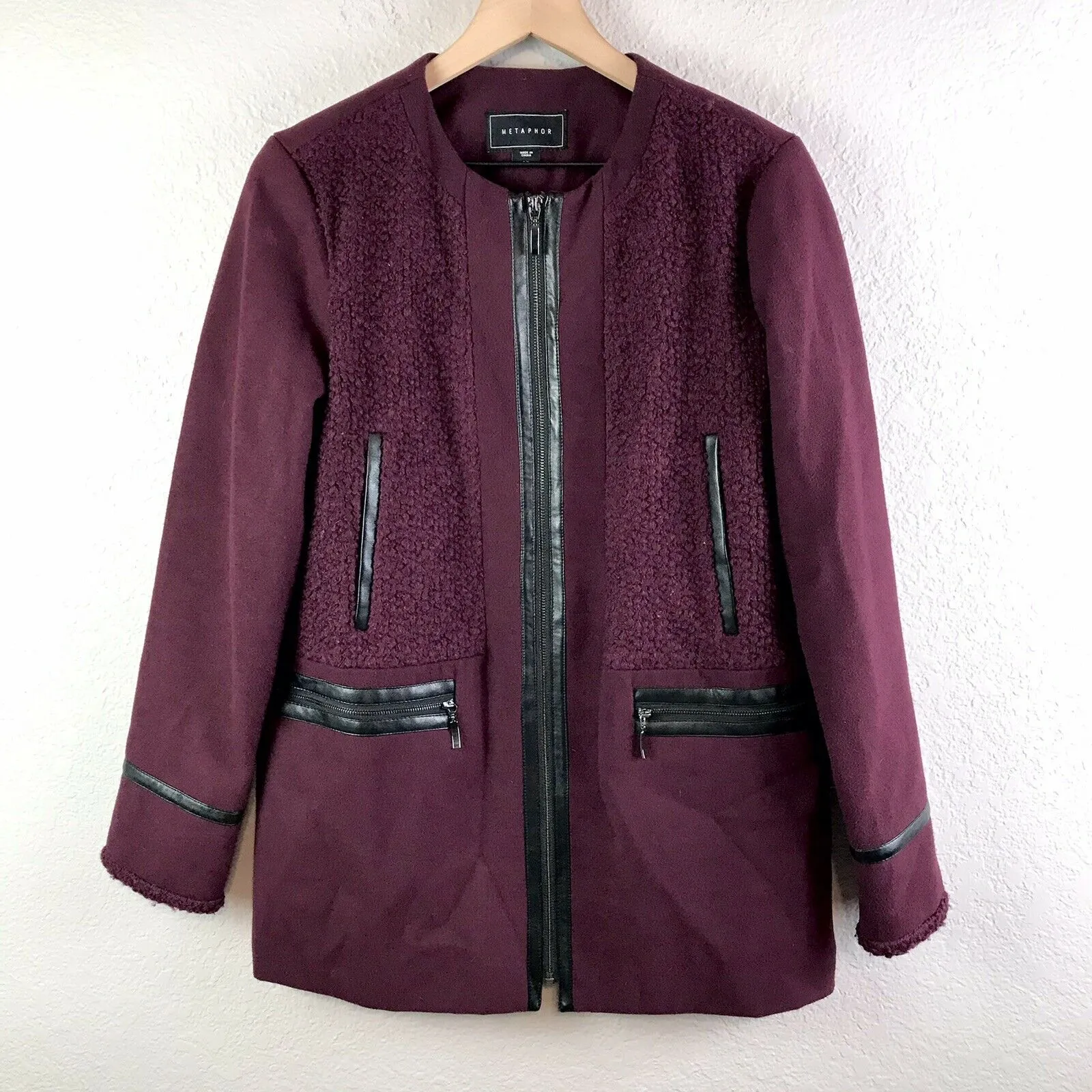 Leather Trim Peacoat Jacket