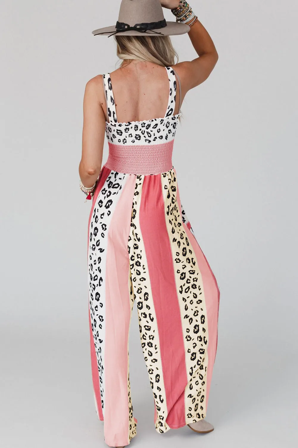 Leopard Color Block Mix Print Pocketed Jumpsuit