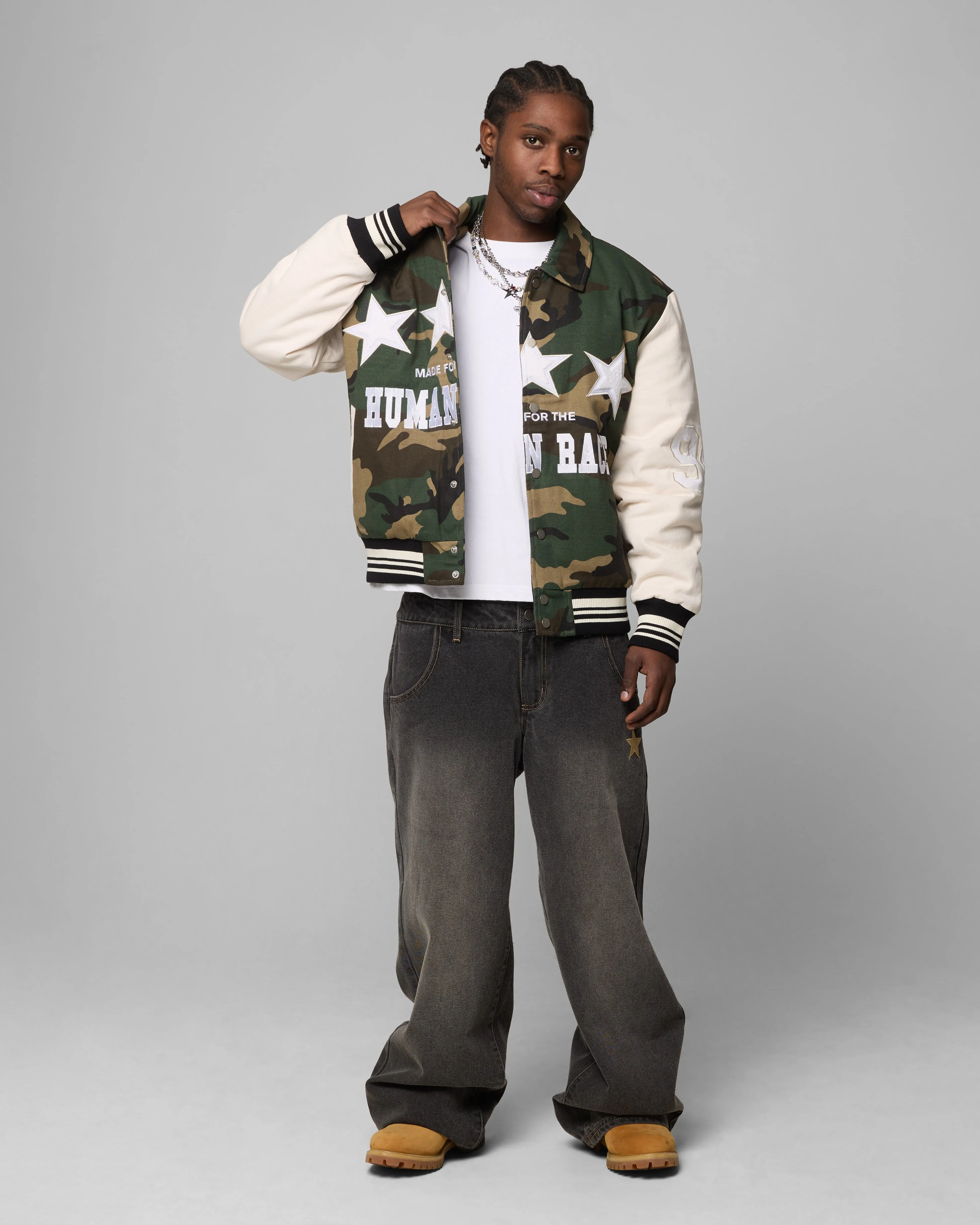 Loiter Star Child Varsity Jacket Woodland Camo