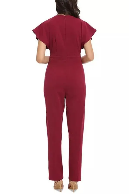 London Times Batwing V-Neck Side-Pocket Zipper Back Jumpsuit