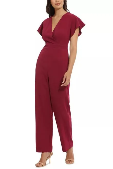 London Times Batwing V-Neck Side-Pocket Zipper Back Jumpsuit