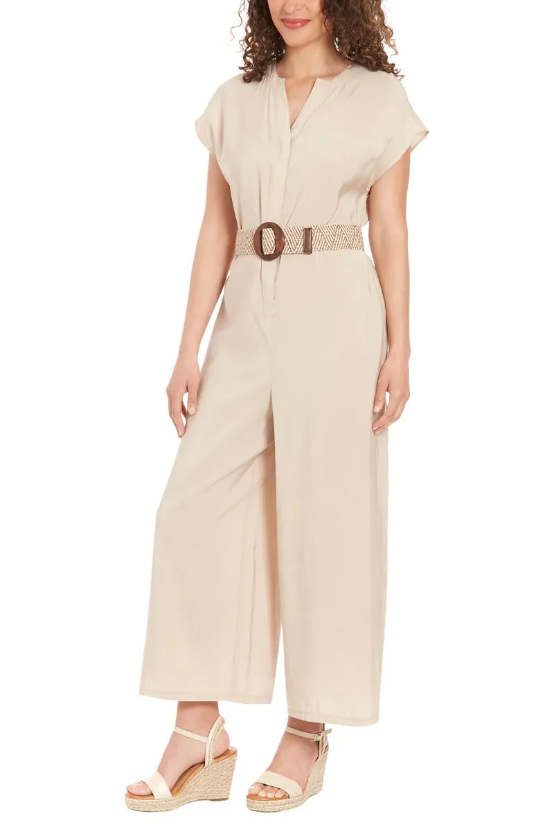 London Times Belted Wide Leg With Side Pockets Jumpsuit