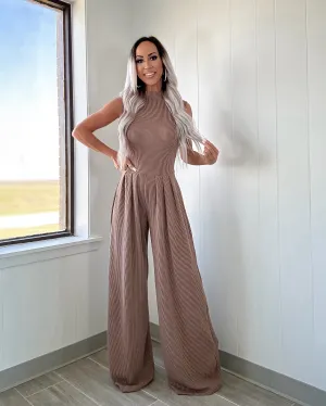 Love Awaits Ribbed Wide Leg Jumpsuit - Camel