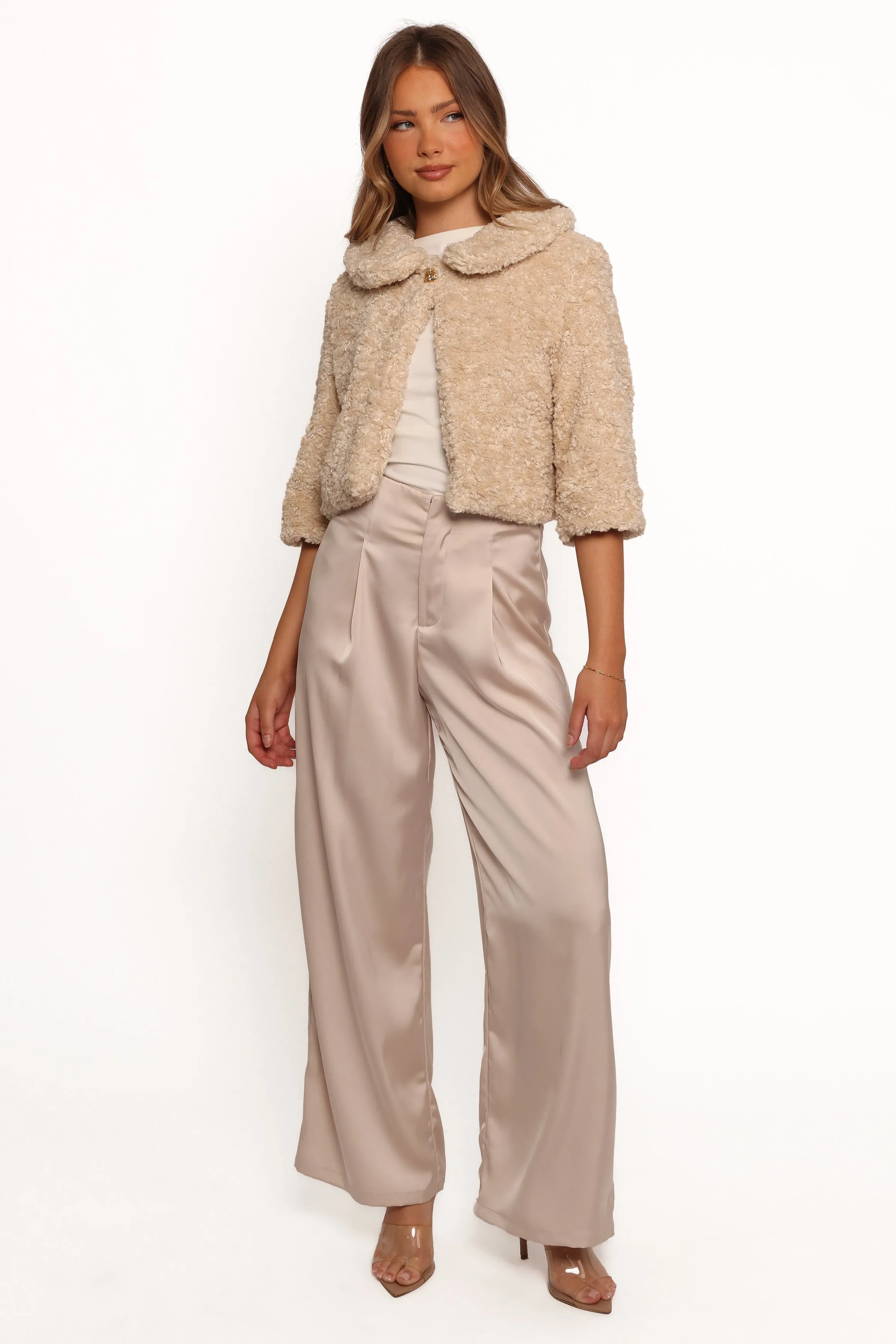 Lucie Faux Fur Crop Jacket - Cream