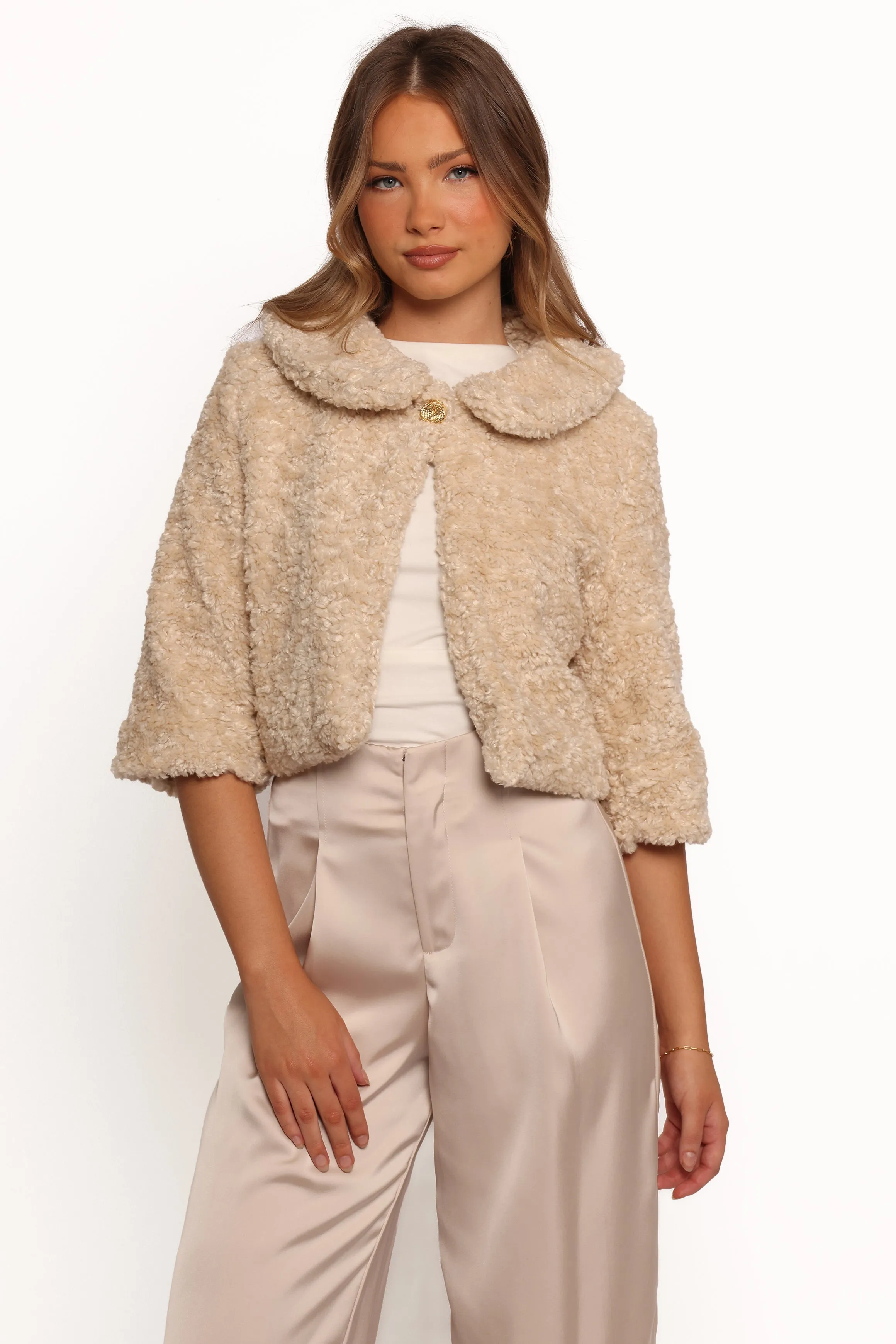 Lucie Faux Fur Crop Jacket - Cream