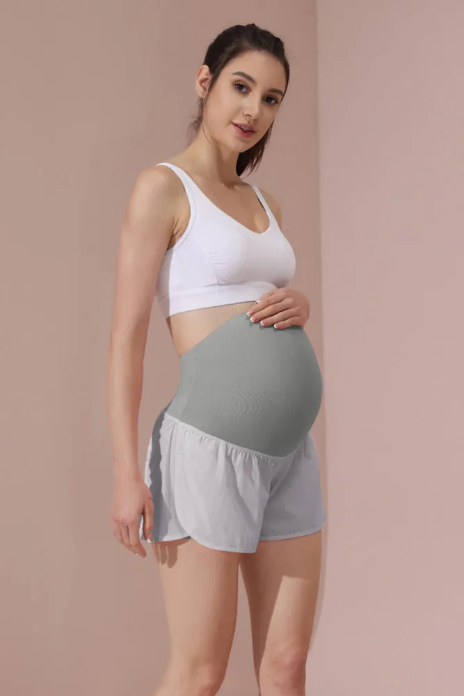 Maacie Gray Women Maternity Layered Fast Drying Yoga Shorts with Liner Inner Pocket